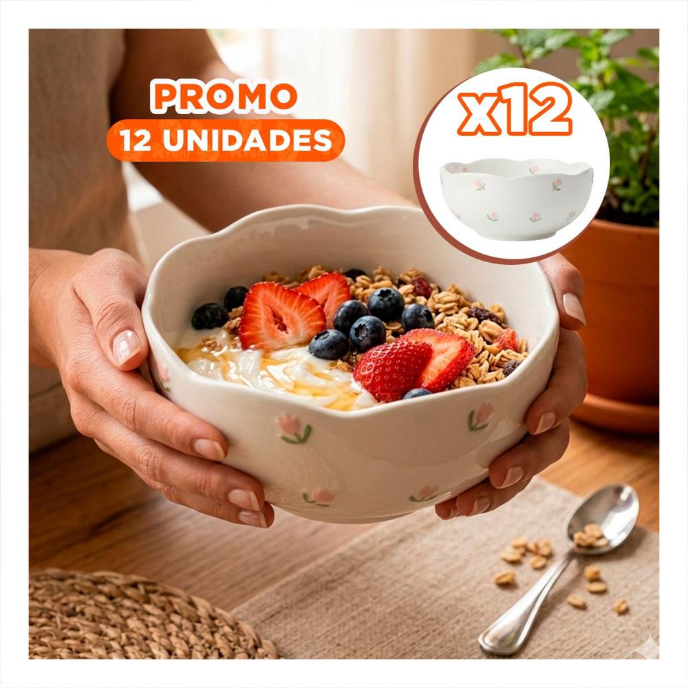 Pack12 Cuenco Decorativo Circular Tulipanes Color Blanco 14.7x7cm para Comidas YPapel Regalo