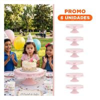 Pack6 Exhibidor para Mesa Dulce Rosado Ceramica Rayitas 25 cm Decorativo