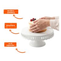 Exhibidor Porta Postres Rayitas Color Blanco Ceramica 30 cm Decorativo YLigas Regalo