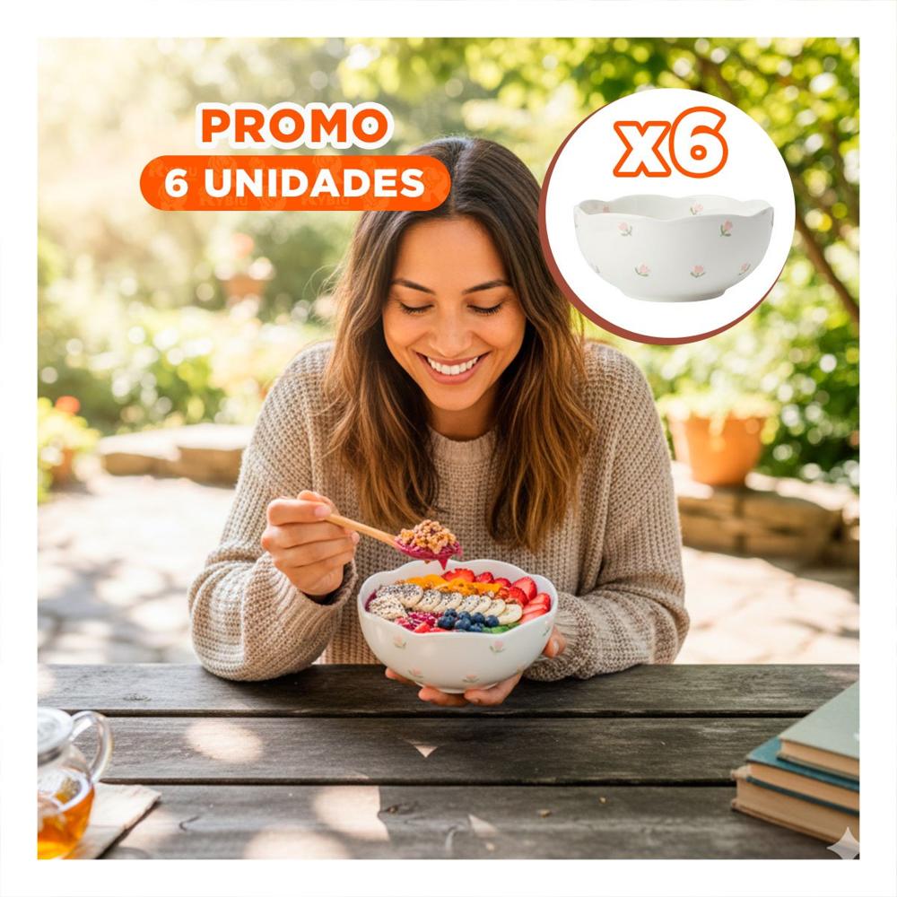 Pack6 Recipiente Moderno Circular Tulipanes Blanco 14.7x7cm para Ensaladas YPapel Regalo