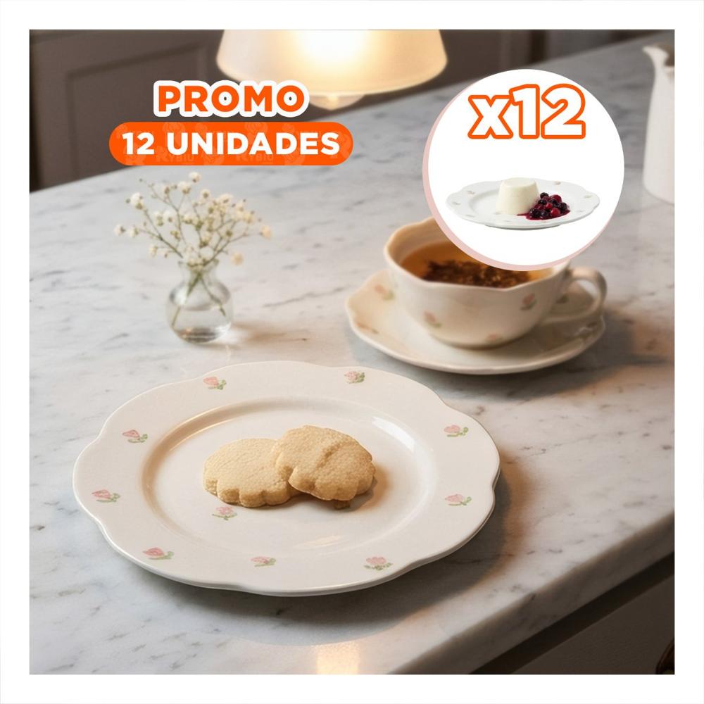 Pack12 Cuenco Decorativo Circular Tulipanes Color Blanco 20x1.5cm para Comidas YPapel Regalo