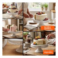 Soporte Porta Torta Blanco Ceramica Rayitas 30 cm para Celebraciones