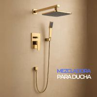 Mezcladora de Ducha y Teléfono Cuadrada Bronce Dorado Empotrable 6004 Sands