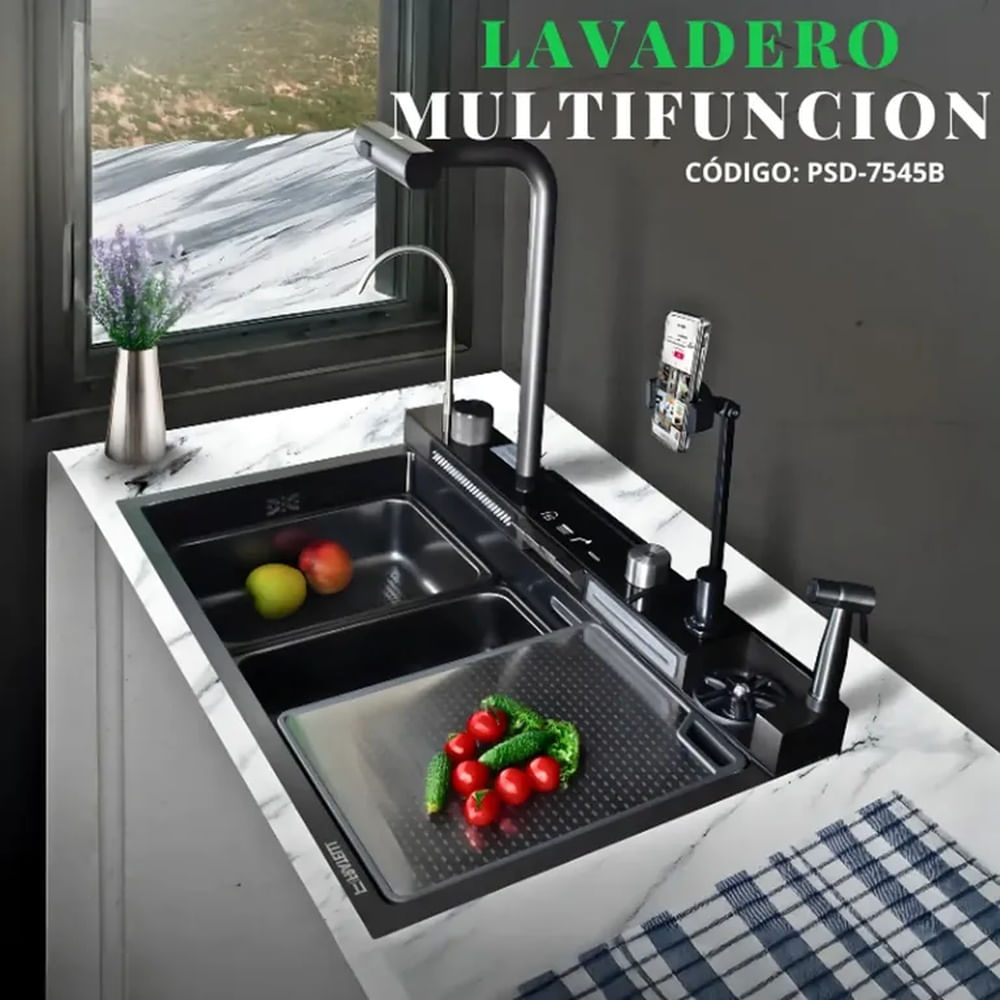 Lavadero Multifuncional Smart Negro 6 Funciones con Porta Celular