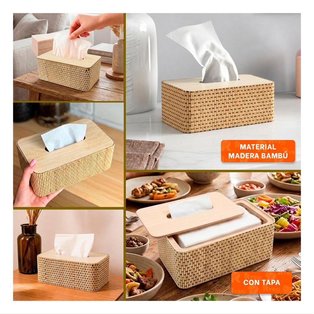 Servilletero de Mesa Color Mostaza Claro con Acabado Bambu 21x13x8 cm