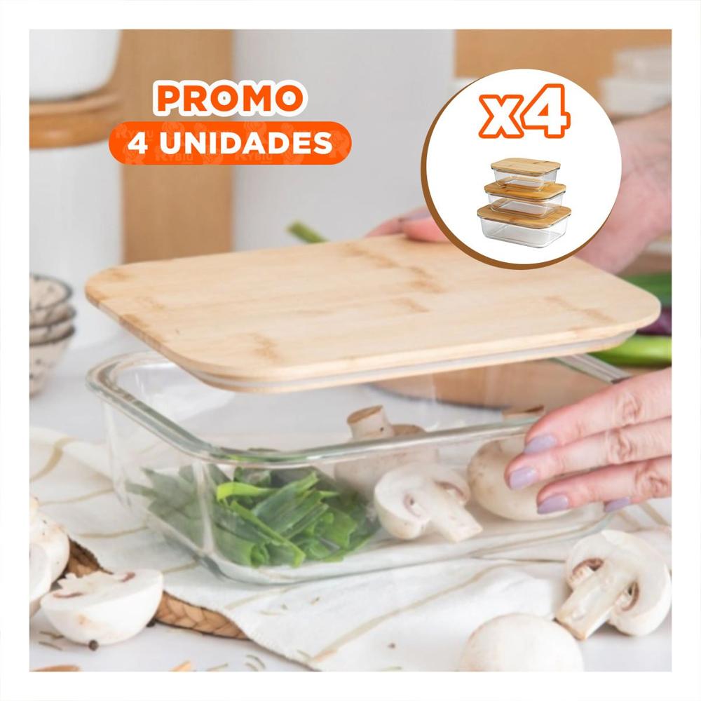 Pack4 Envases Hermeticos para Alimentos 370ml 640ml 1040ml Transparente YPapel Regalo