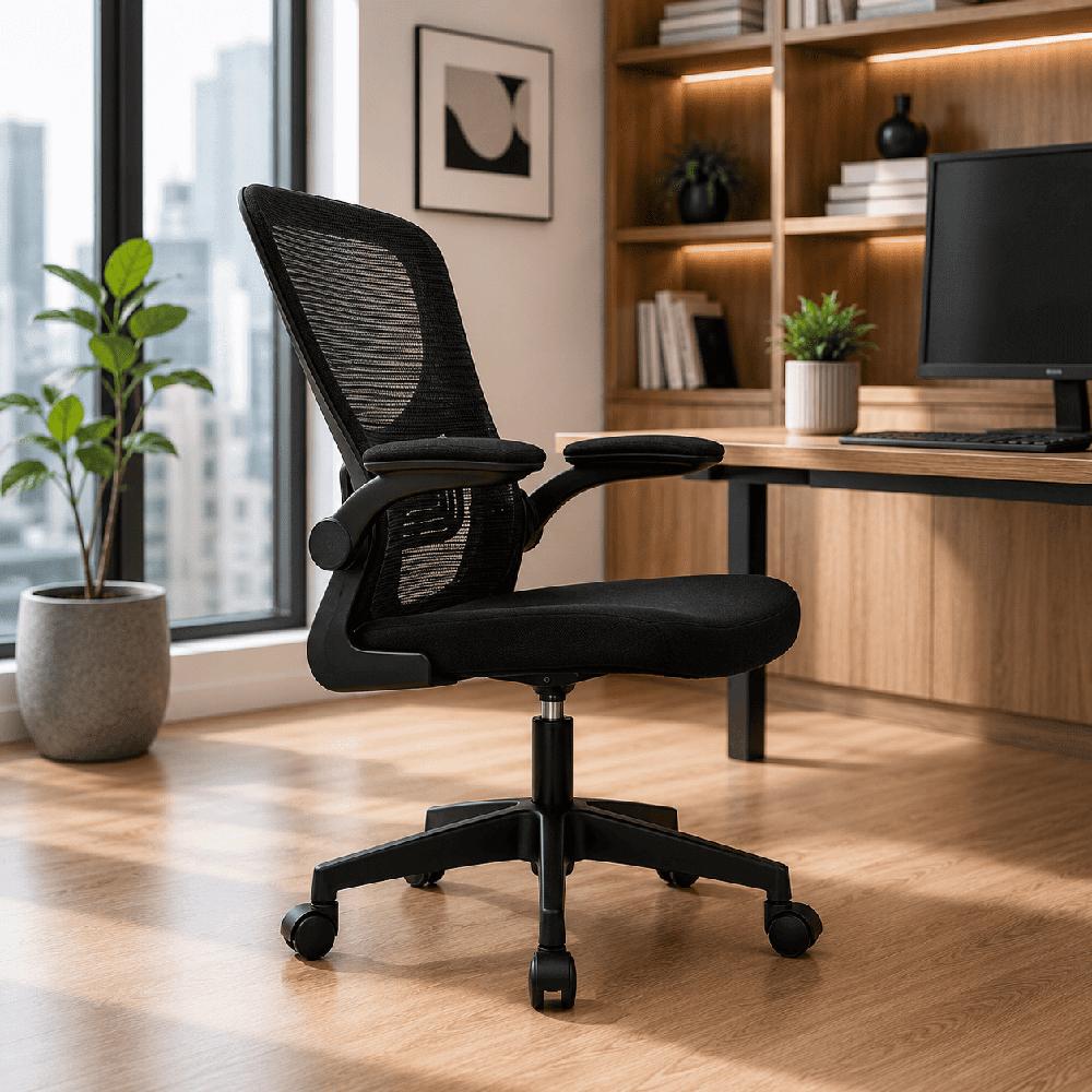 Silla Ergonómica de Oficina con Respaldo de Malla Giratoria Ajustable Negra