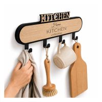 Gancho Kitchen Negro y Beige 39x13.5cm con 4 Ganchos para Cocina Y Regalo Sticker