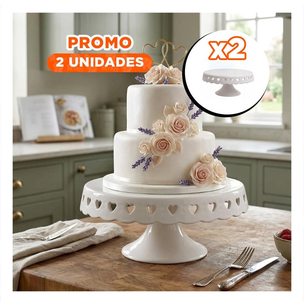 Pack2 Soporte Decorativo Corazones Ceramica Blanco 25 cm para Reposteria YPapel Regalo