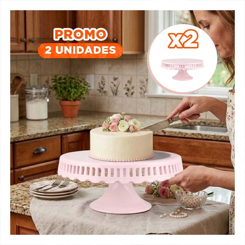 Pack2 Soporte Decorativo Rayitas Ceramica Rosado 25 cm para Reposteria YPapel Regalo