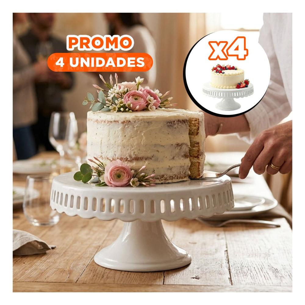 Pack4 Soporte para Dulces Blanco Ceramica Rayitas 30 cm para Mesa YRegalo Sticker