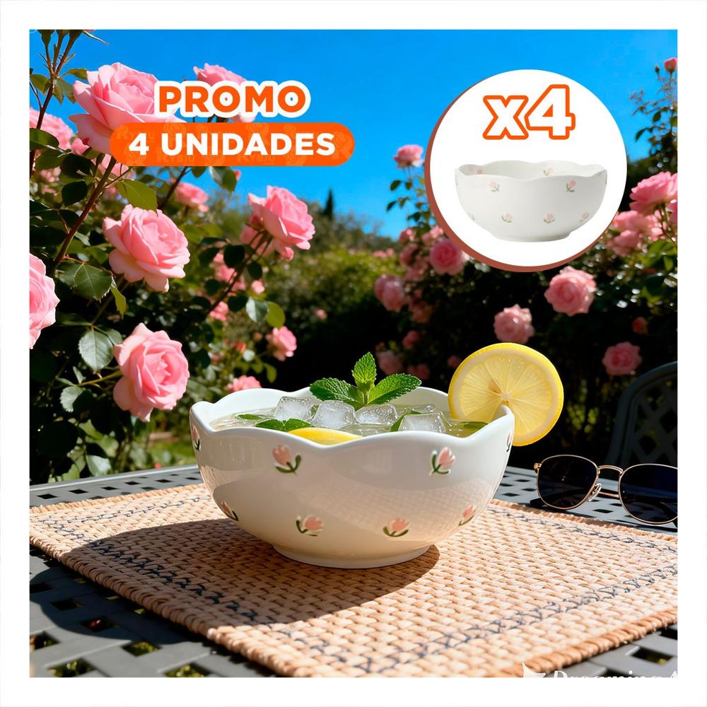 Pack4 Plato Moderno Bowl Circular Tulipanes Blanco 14.7x7cm para Mesa y Cocina YRegalo Sticker