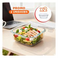 Pack2 Recipiente de Vidrio 800 ml Cuadrado Transparente Linea Blanca para Despensa
