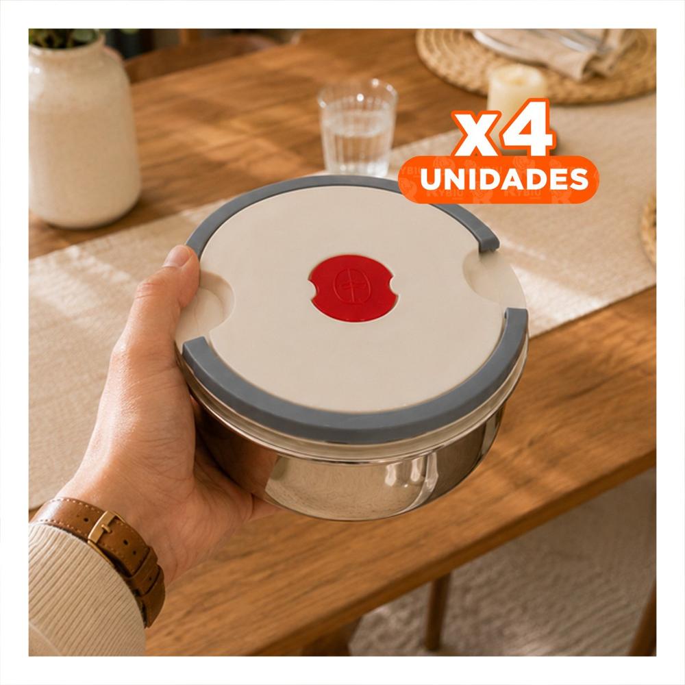 Pack4 Envase Alimentario Color Blanco con Capacidad de 1200ml y Forma Circular YRegalo Sticker