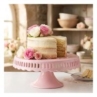 Pedestal Decorativo Color Rosado Rayitas Ceramica 25 cm para Postres YSticky
