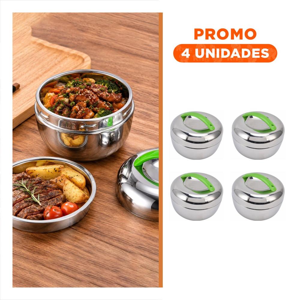 Pack4 Taper Termo Circular 1300 ml Acero Verde para Lonchera
