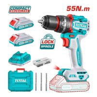 Taladro Percutor Brushless 55nm + 2 Baterias y Cargador Total TIDLI20558