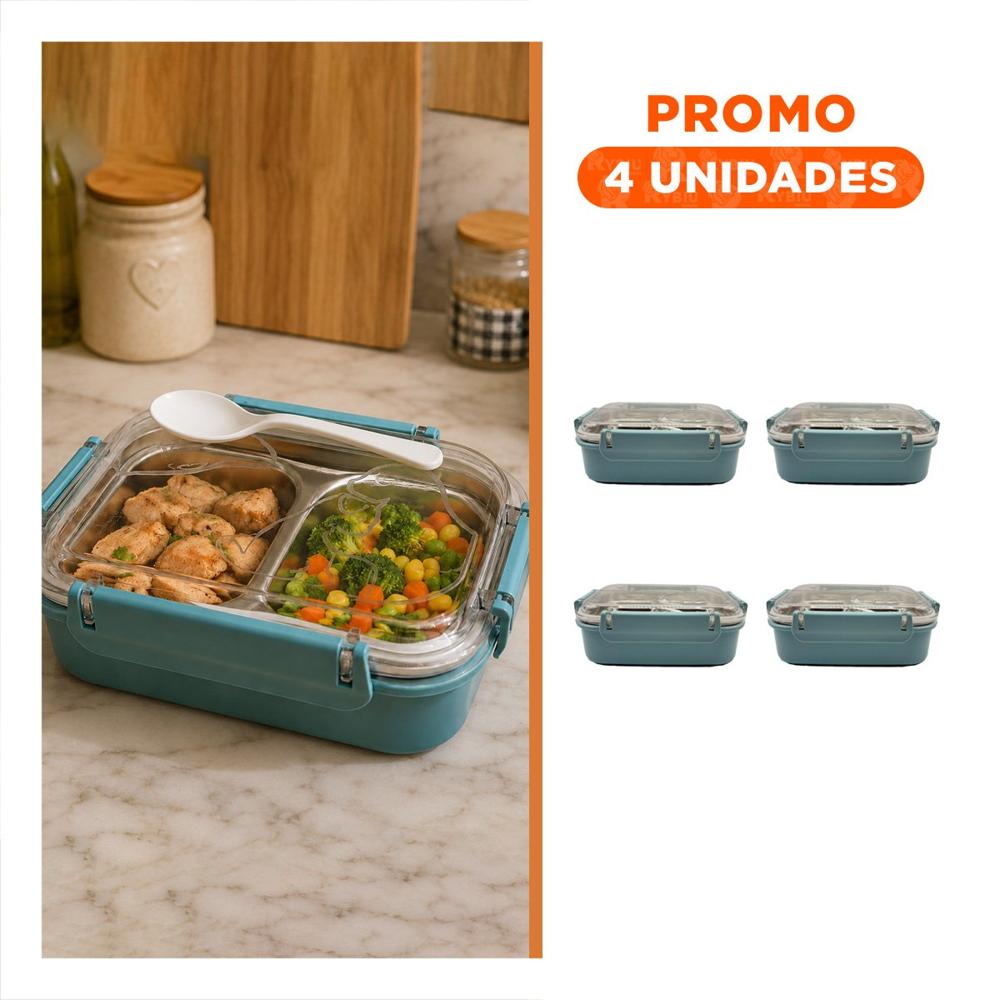Pack4 Taper Rectangular con Cubierto Pez Cat Celeste y 2 Niveles para Alimentos