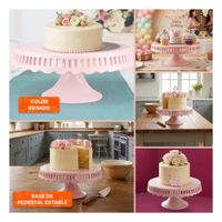 Base Porta Torta Color Rosado Ceramica Rayitas 25 cm para Mesa YLigas Regalo