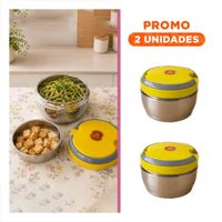 Pack2 Portacomidas con Aislamiento Termico 1200ml Circular Color Amarillo YRegalo Sticker