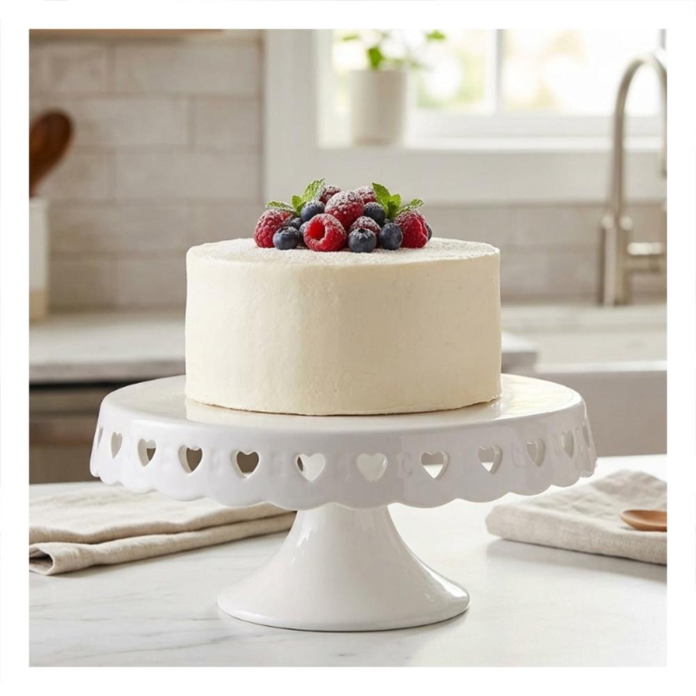Exhibidor Corazones Porta Torta Ceramica Blanco 25 cm para Postres YPapel Regalo