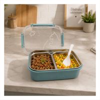 Recipiente con Cubierto Rectangular de 2 Niveles Pez Cat Celeste Y Papel Regalo