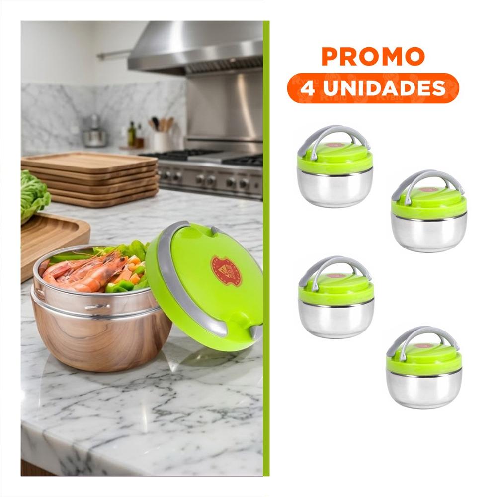 Pack4 Taper Isotermico Color Verde para Transporte de Comidas 1200ml