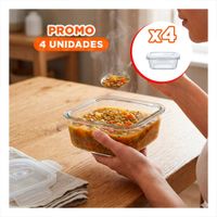 Pack4 Recipiente para Conservacion de Vidrio 800 ml Cuadrado Transparente YPapel Regalo