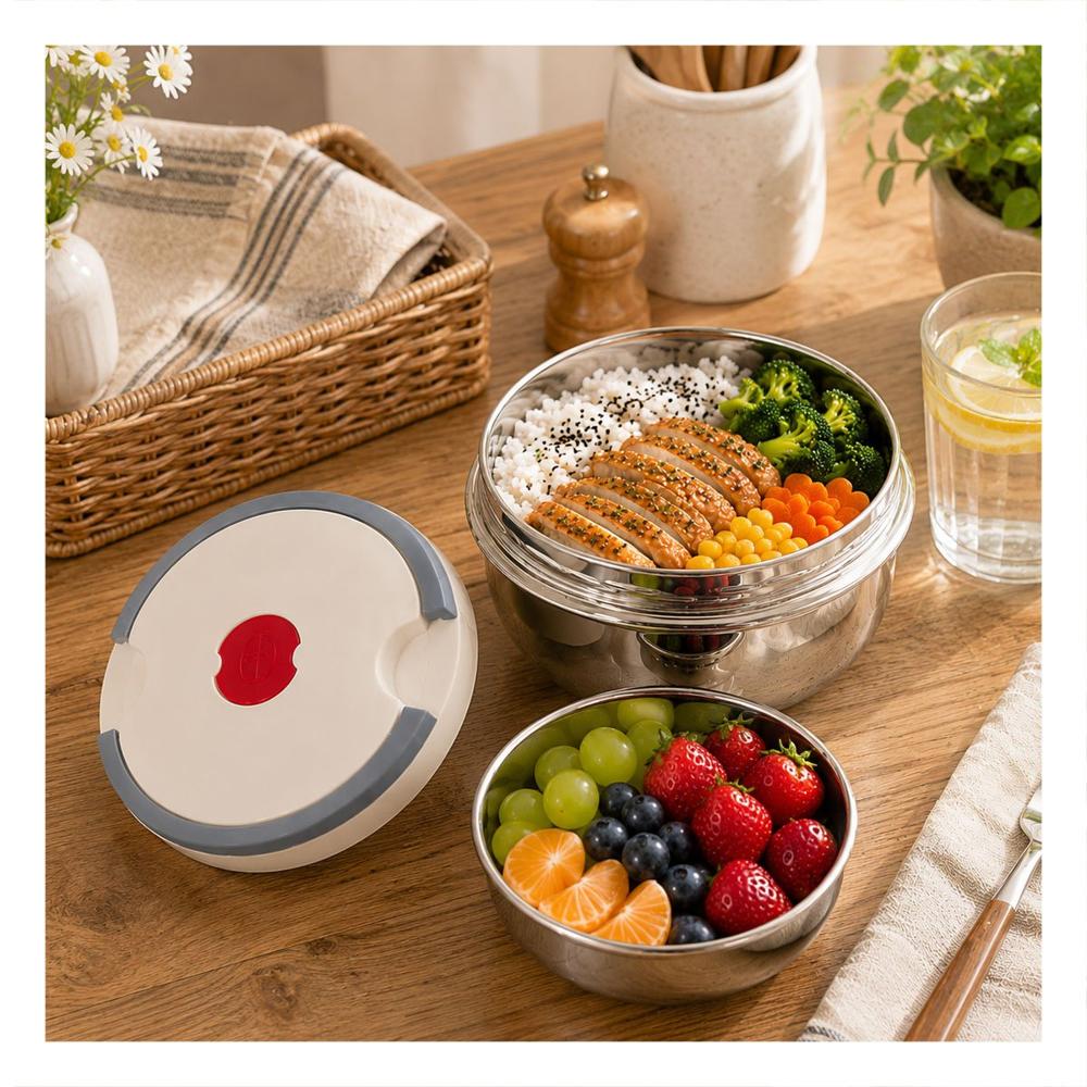 Recipiente para Alimentos Isotermico Color Blanco 1200ml de Forma Circular YPapel Regalo
