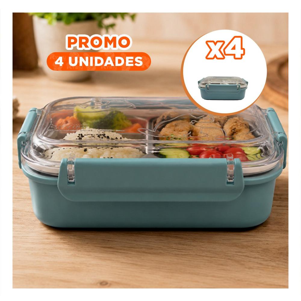 Pack4 Recipiente Rectangular para Alimentos con Cubierto Pez Cat 2 Niveles YPapel Regalo