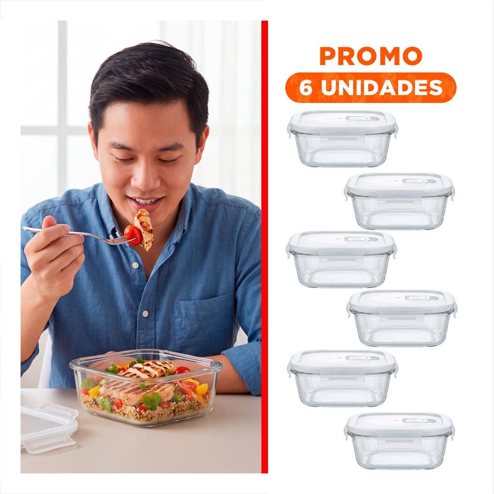 Pack6 Envase para Guardar Alimentos de Vidrio 800 ml Cuadrado Linea Blanca YRegalo Sticker