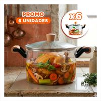 Pack6 Olla Transparente para Cocina con 4.5L Tapa Circular y Asa de Madera