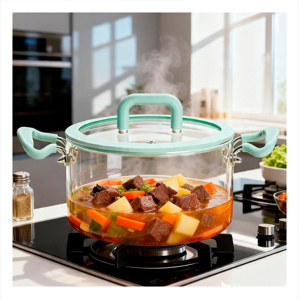 Cacerola Verde Agua y Transparente Circular con Asa 4.5L y Tapa de Borosilicato Y Papel Regalo