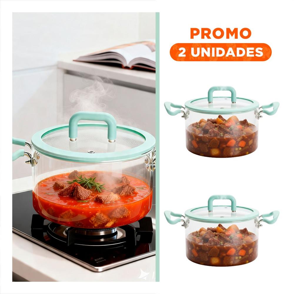 Pack2 Recipiente de Borosilicato Verde Agua y Transparente con Asa y Circular YRegalo Sticker