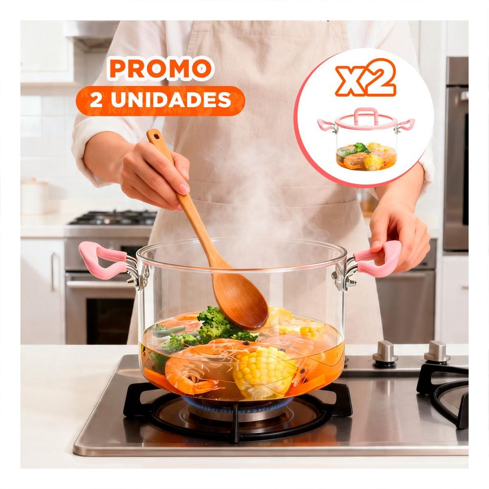 Pack2 Cazuela Rosado y Transparente con Asa de Borosilicato y Tapa Circular 4.5L YPapel Regalo
