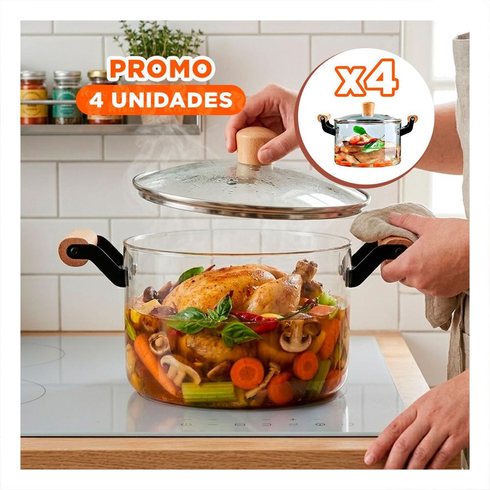Pack4 Cazuela de Borosilicato Circular con Tapa Transparente 4.5L y Asa YRegalo Sticker