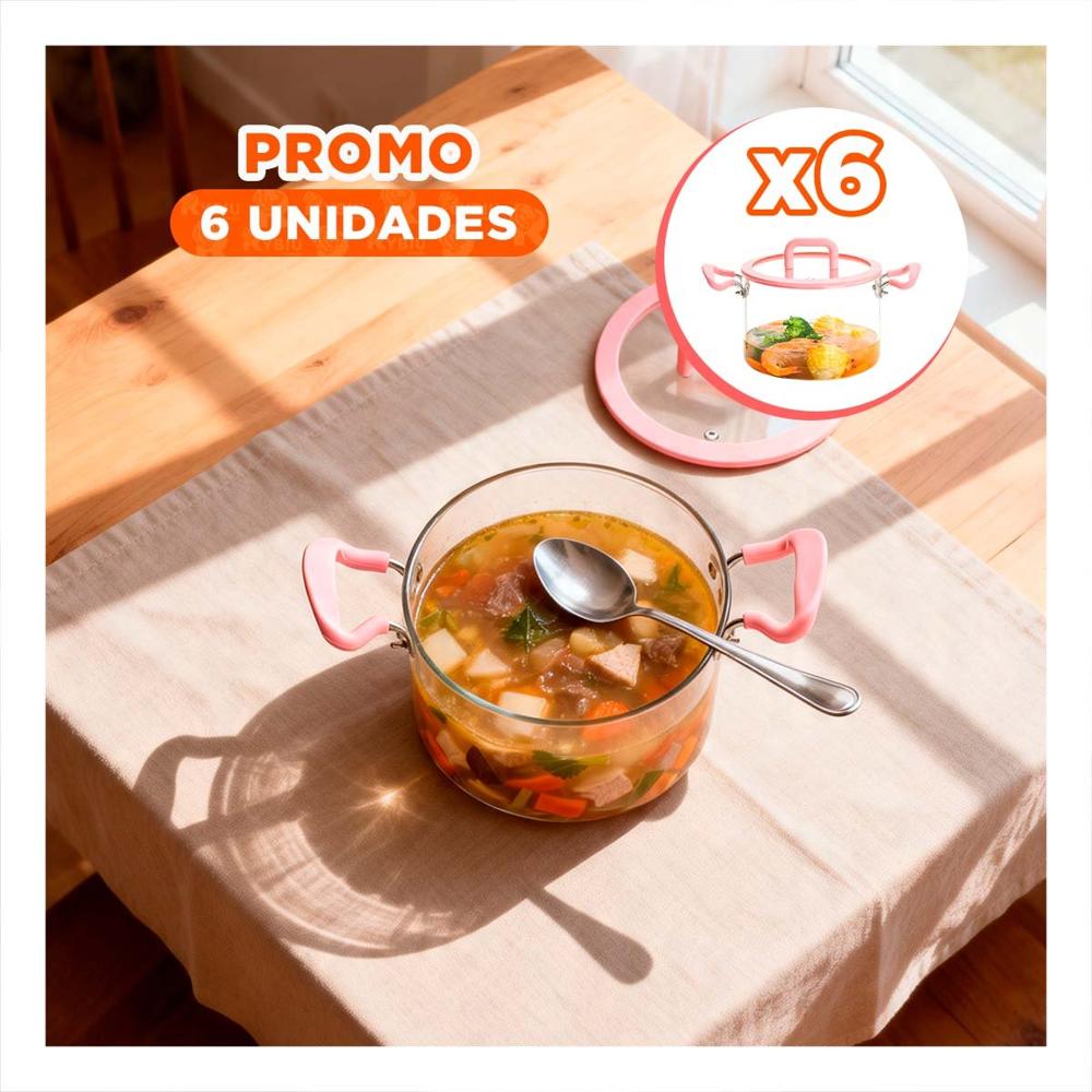 Pack6 Olla Rosado y Transparente para Cocina con 4.5L Tapa Circular y Asa