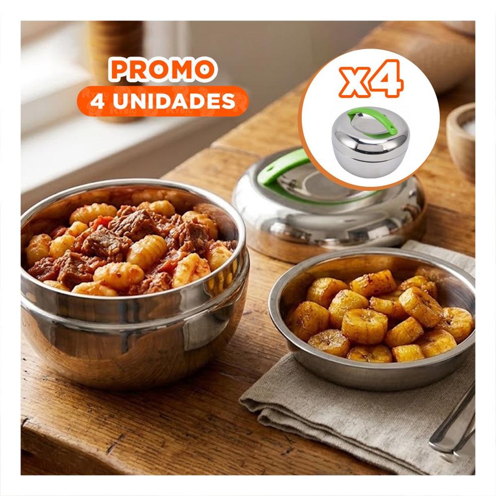 Pack4 Envase Termo Circular 1300 ml Acero Verde de Uso Diario YRegalo Sticker