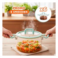 Pack6 Olla Verde Agua y Transparente para Cocina con 4.5L Tapa Circular y Asa