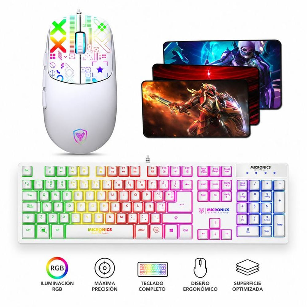 Kit Gamer Micronics 3 en 1: Teclado Neon + Mouse Xbyte + Pad Mouse