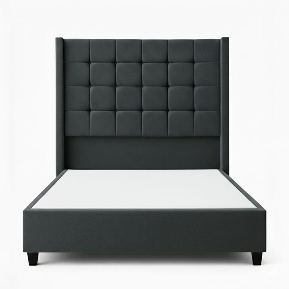 Cama Tapizada Confort Cubo Plomo Oscuro 1.5 Plz