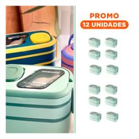 Pack12 Porta Comida 2 Pisos con Compartimientos y Cubiertos Verde Transporte Almuerzos