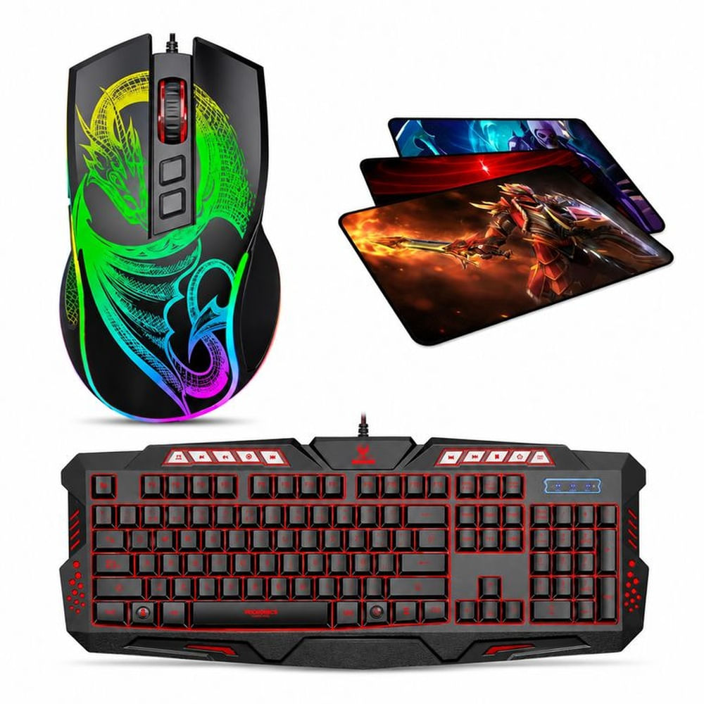Kit Gamer Micronics Teclado Lumiere Y Mouse Dragon Y Pad Mouse