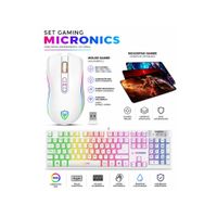 Kit Gamer Micronics 3 en 1: Teclado Neon + Mouse Kripton Inalambrico + Pad Mouse