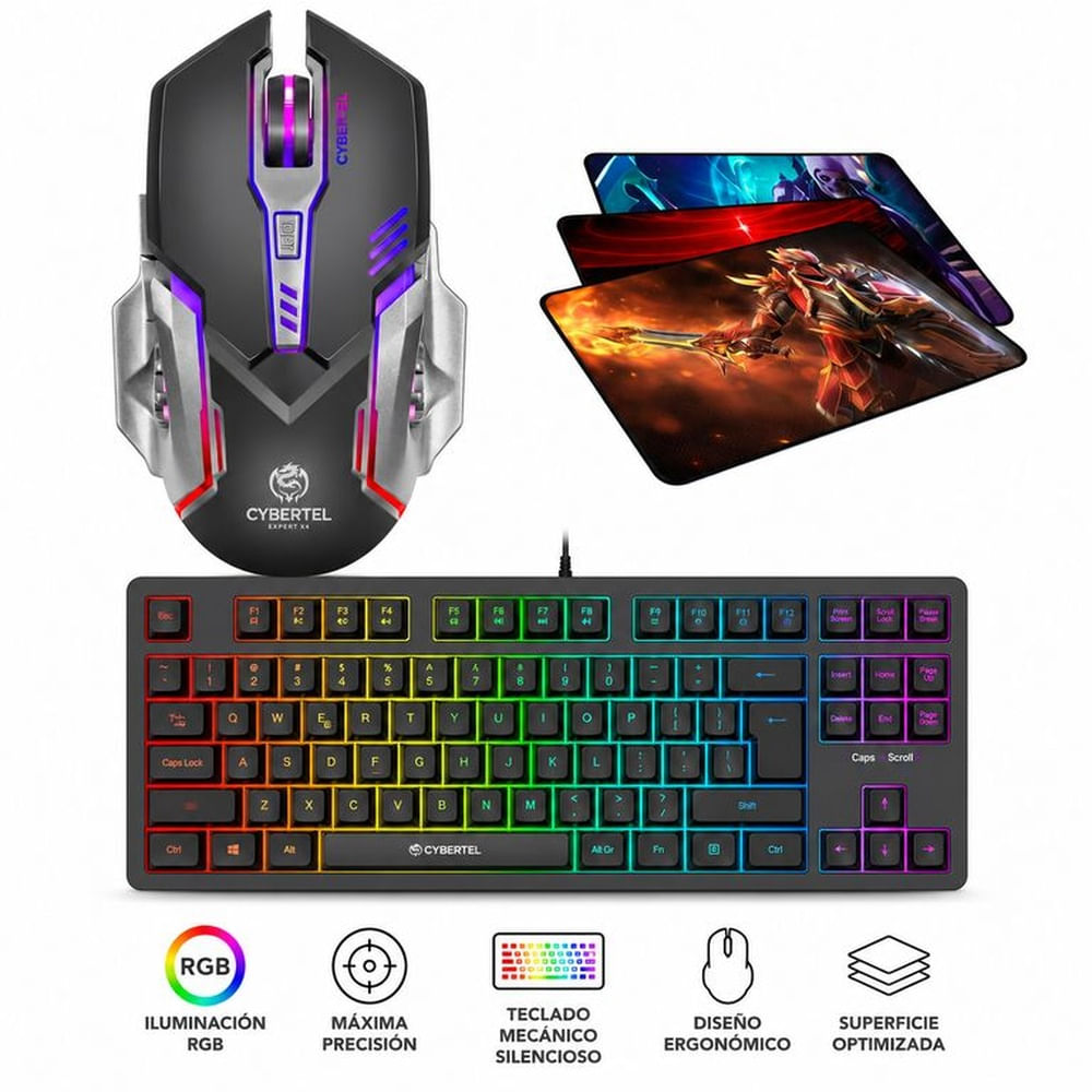Kit Gamer Cybertel Teclado Killer Y Mouse Exxpert Y Pad Mouse