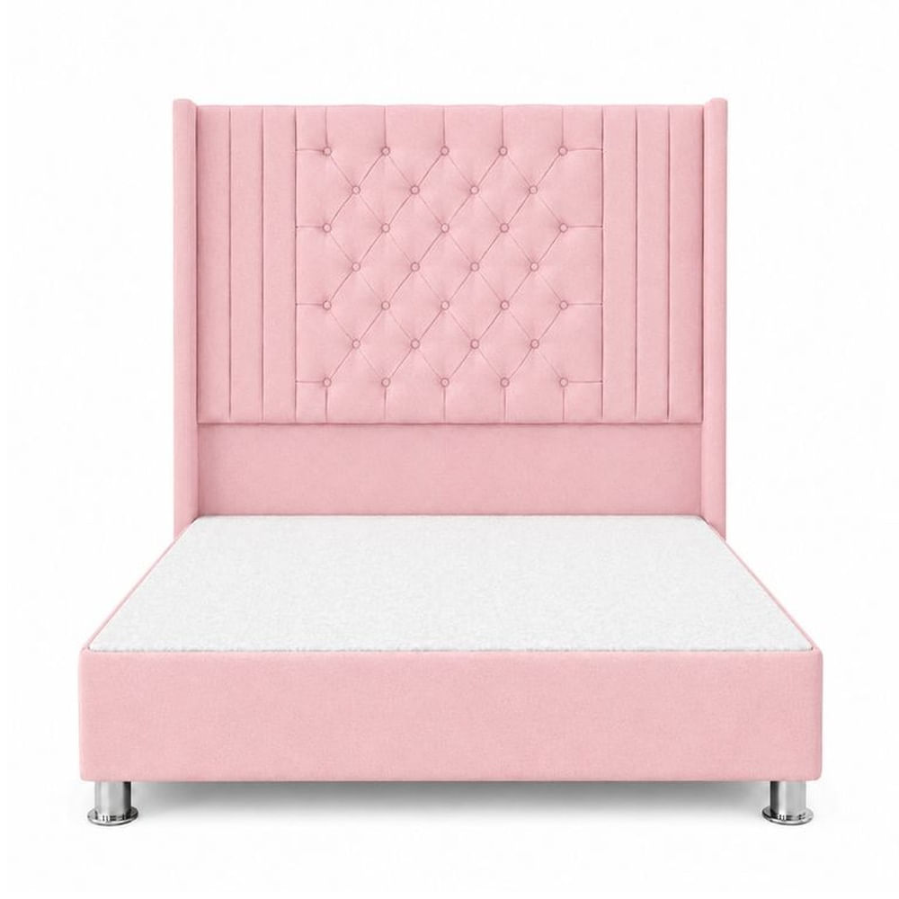 Cama Tapizada Confort Aurora Capitoné Cromo Rosa 2 Plz