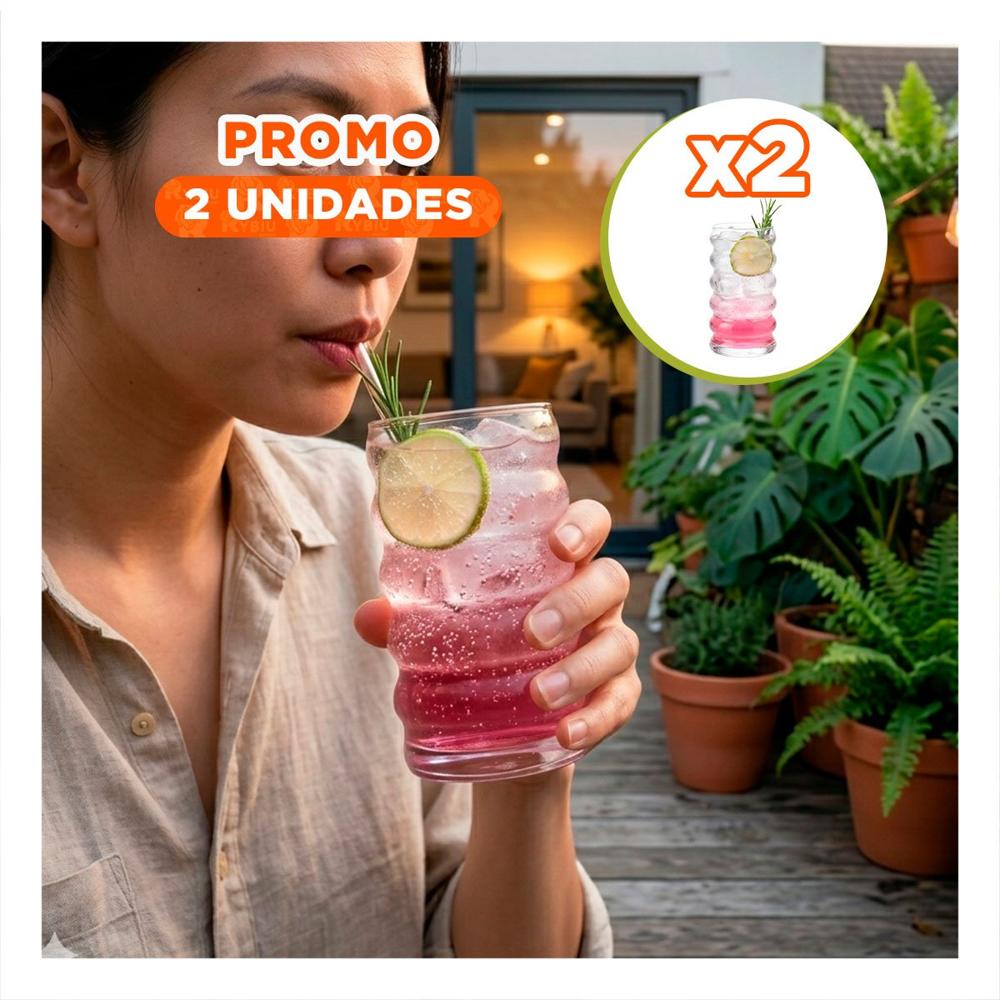 Pack2 Taza Moderna de Vidrio Transparente Estilo 6 Curvas para Bebidas Calientes YPapel Regalo