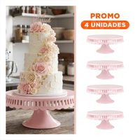 Pack4 Pedestal Porta Postres Rayitas Ceramica Color Rosado 25 cm para Mesa YRegalo Sticker