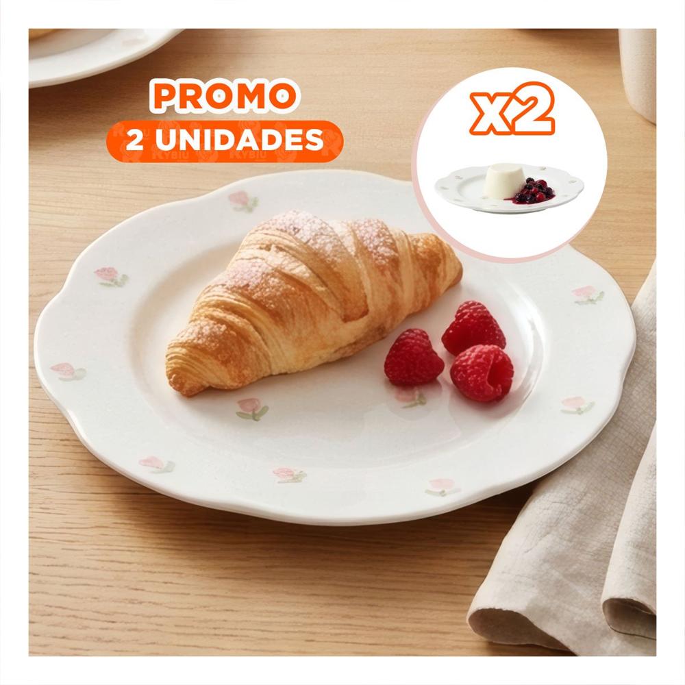 Pack2 Recipiente de Ceramica Circular Tulipanes Blanco 20x1.5cm para Sopas YPapel Regalo
