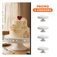Pack4 Pedestal Porta Postres Corazones Ceramica Color Blanco 25 cm para Mesa YRegalo Sticker